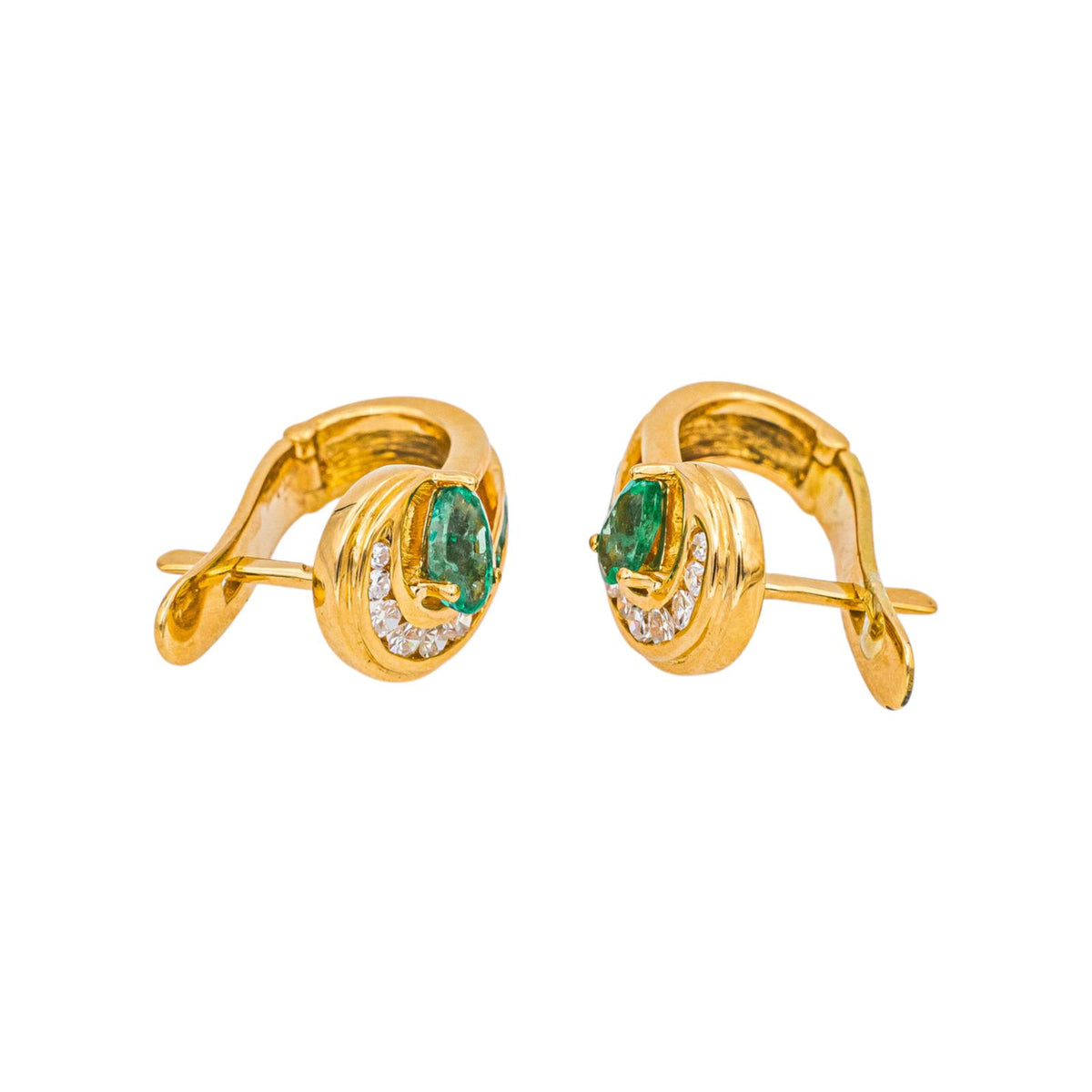 Boucles d'oreilles  Dormeuses Or jaune  Emeraude