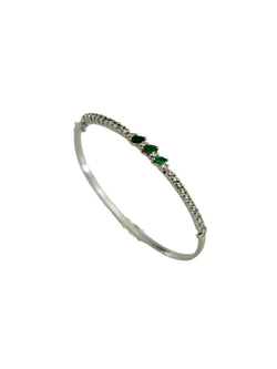 White Gold Bangle Bracelet with Emeralds and Diamonds