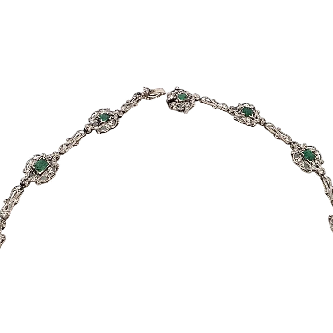 Plastron Necklace in Platinum, Emeralds, and Diamonds