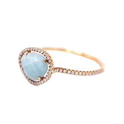 Bague Entourage MEIRAT en or jaune, aigue-marine et diamants