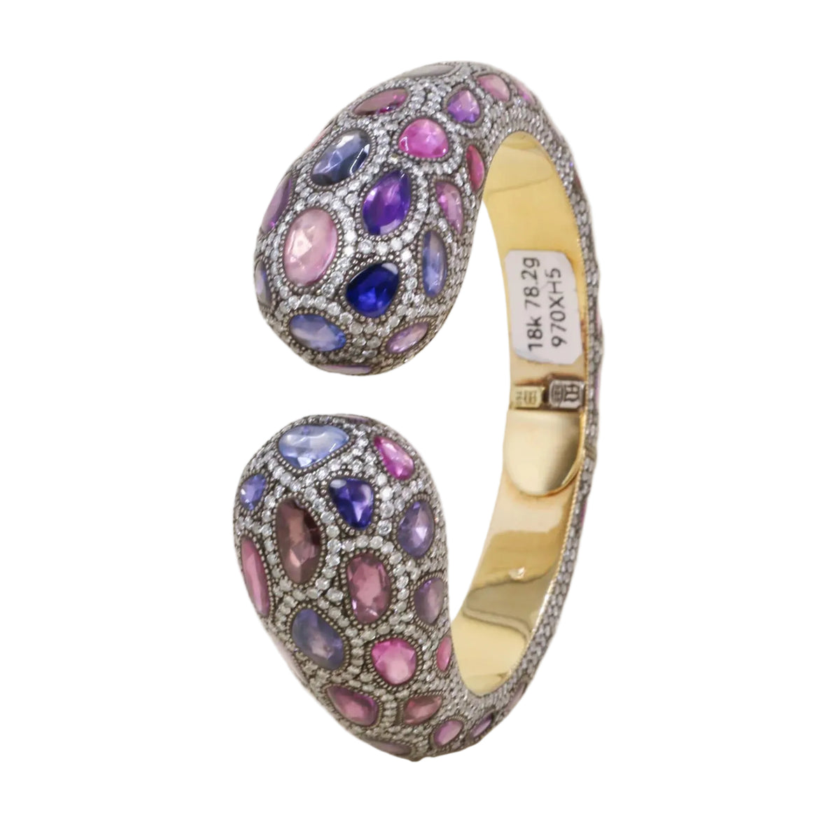 ANDRÉ MARCHA bangle bracelet in yellow gold, silver, sapphires, and diamonds
