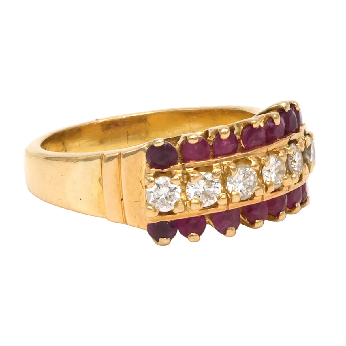 Band Ring in Yellow Gold, Rubies, and Diamonds