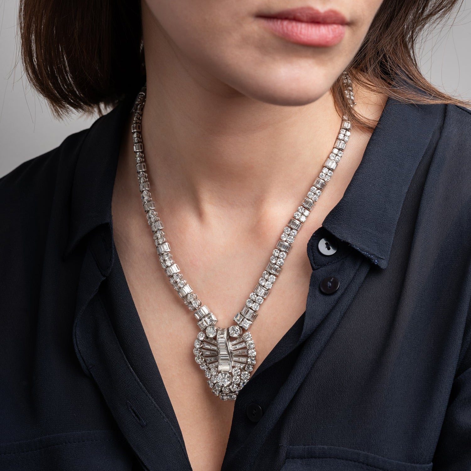 Platinum and diamond necklace, convertible 