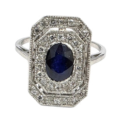 "Entourage" Ring in White Gold, Sapphire, and Diamonds