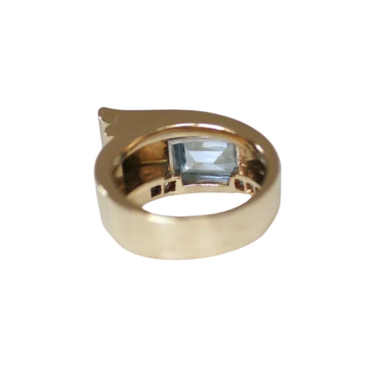 Tank Ring in yellow gold, platinum, aquamarine, and diamonds