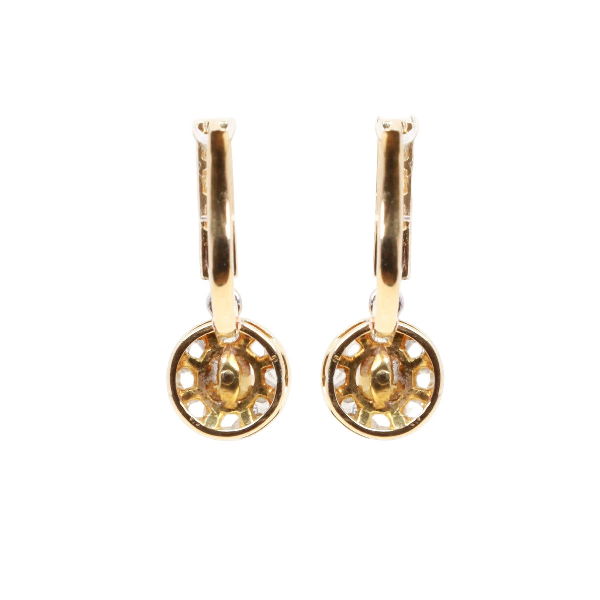 Yellow Gold Lever-back Earrings with Pearls and Diamonds