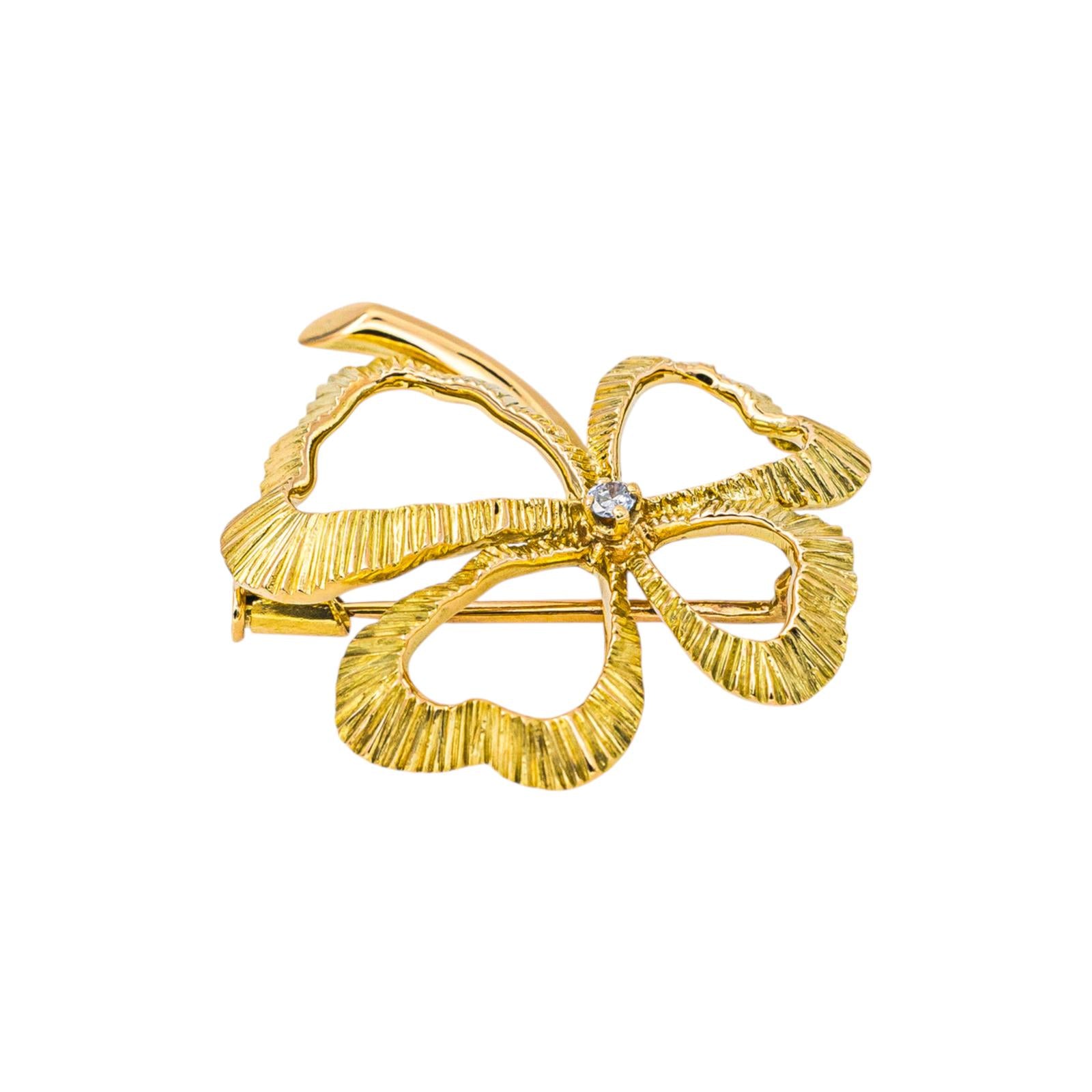 Yellow Gold Diamond Clover Brooch