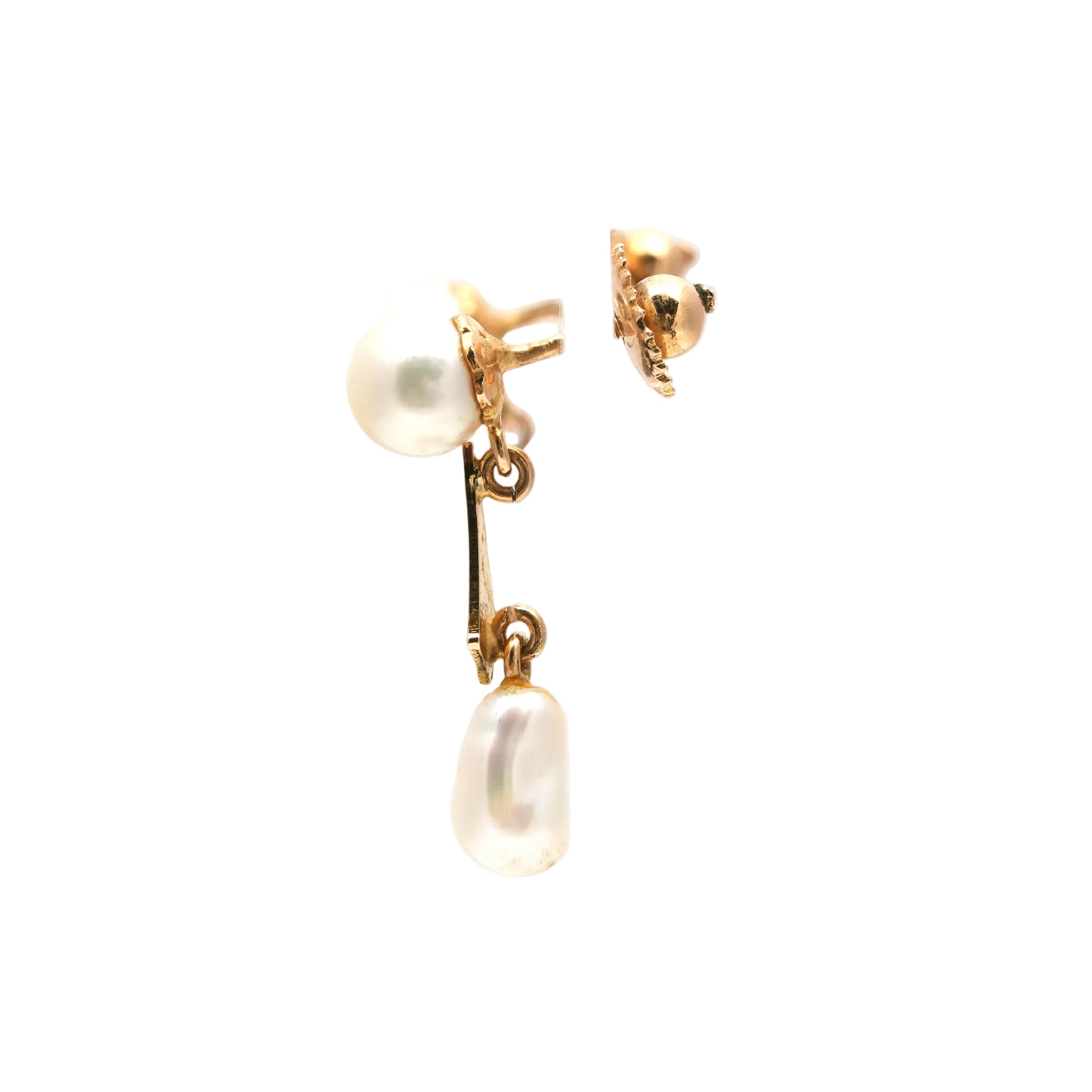 Yellow Gold and Pearl Drop Earrings