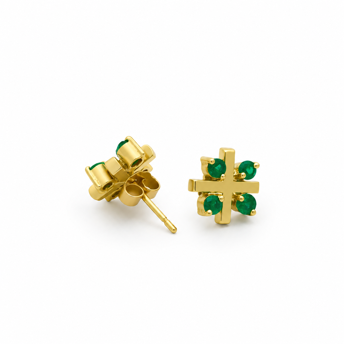 Boucles d'oreilles Puces en or jaune et émeraudes