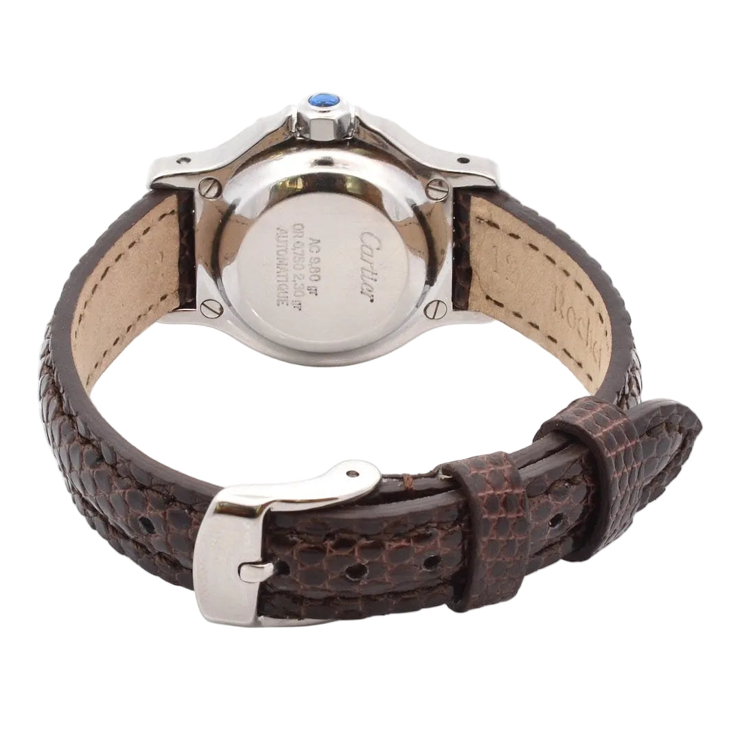 CARTIER "Santos" watch in yellow gold, stainless steel, and leather