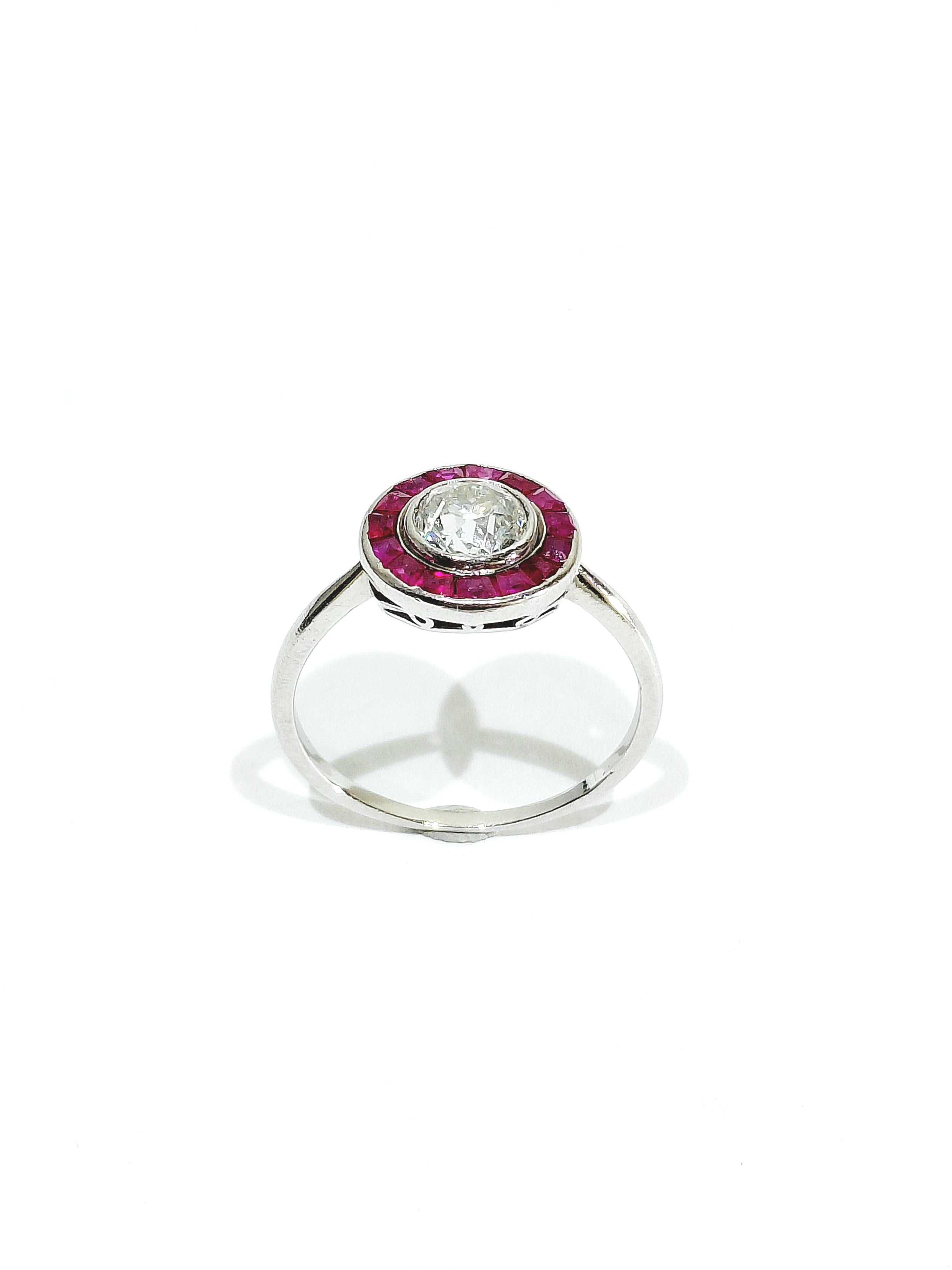 Platinum, Ruby, and Diamond Target Ring
