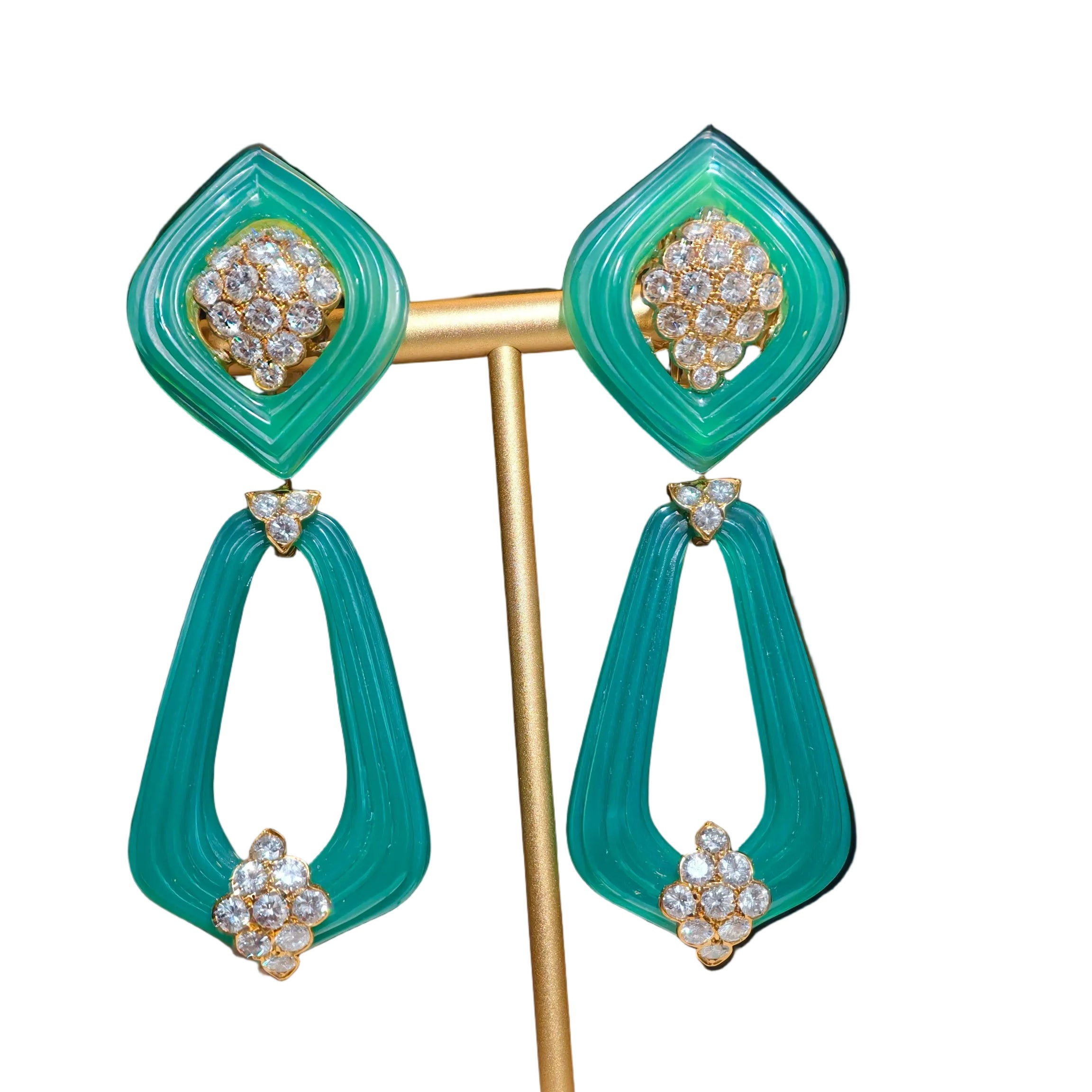 RENE KERN earrings in yellow gold, chrysoprase, and diamonds