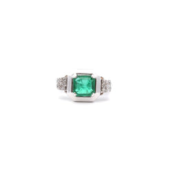 Bague vintage émeraude 1,54cts et diamants