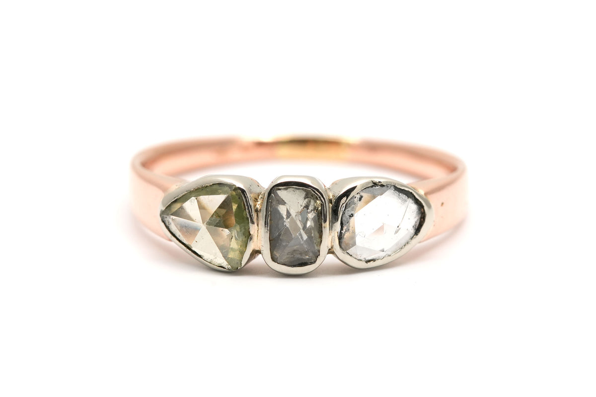 Bague Trilogie en or jaune, argent et diamants