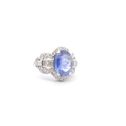 Bague vintage saphir de 6,51cts et diamants