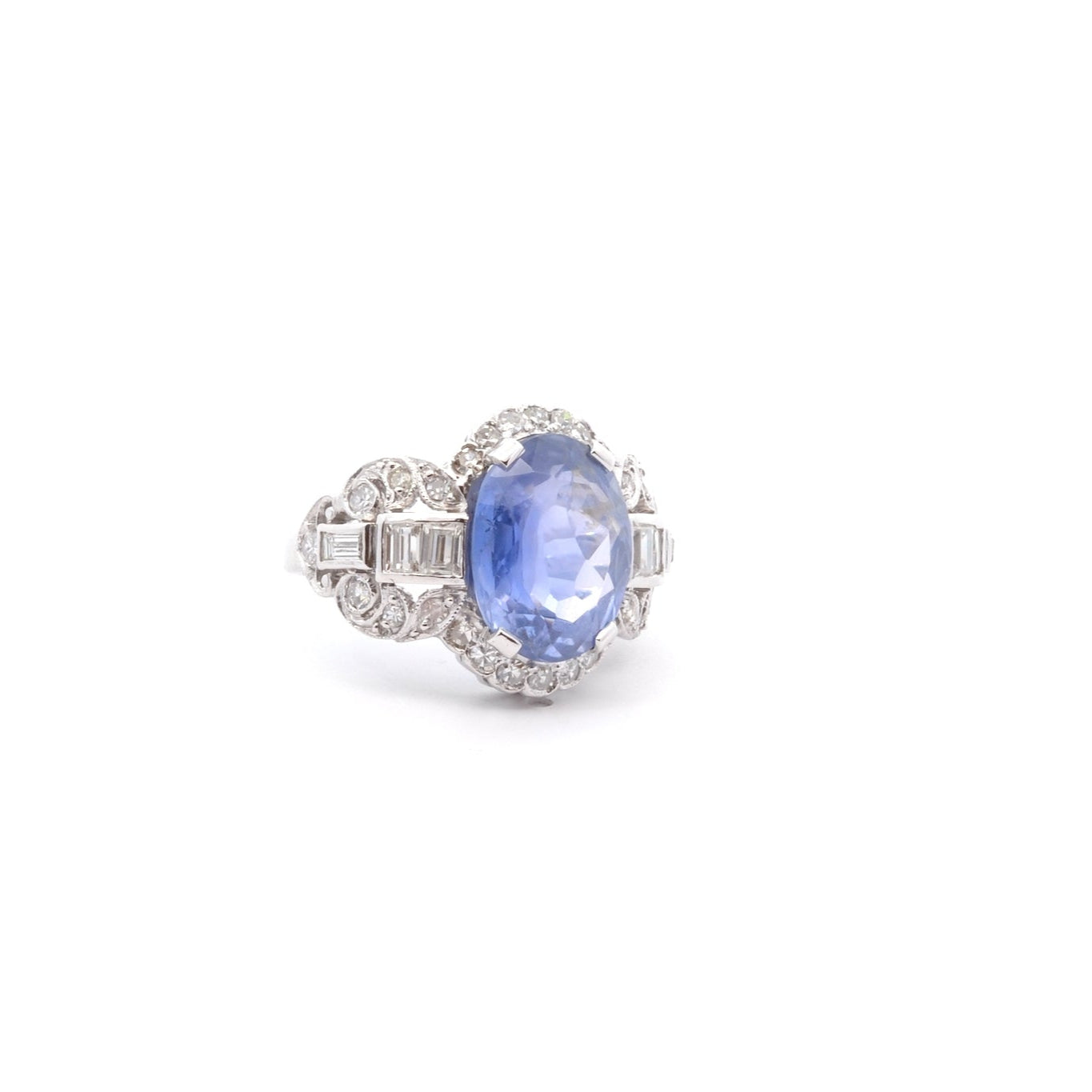Bague vintage saphir de 6,51cts et diamants