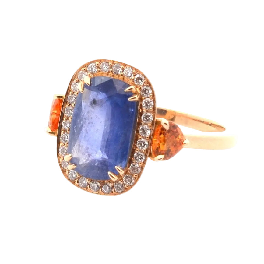 Bague saphir de 2,67cts, saphirs orange et diamants