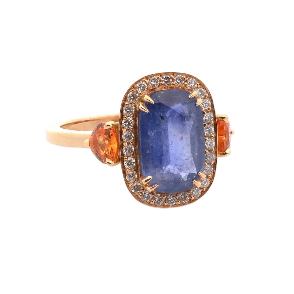 Bague saphir de 2,67cts, saphirs orange et diamants