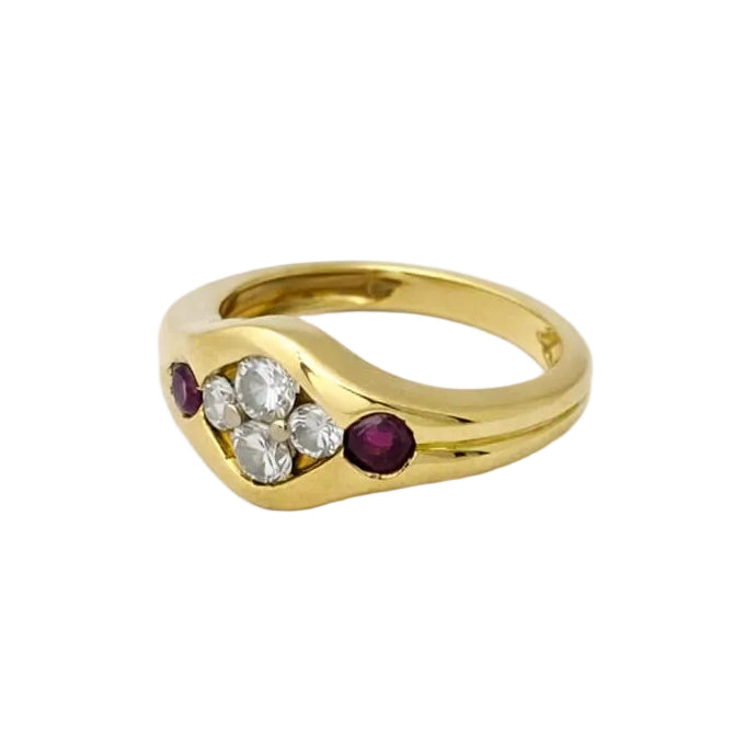 Yellow gold ring with rubies and diamonds