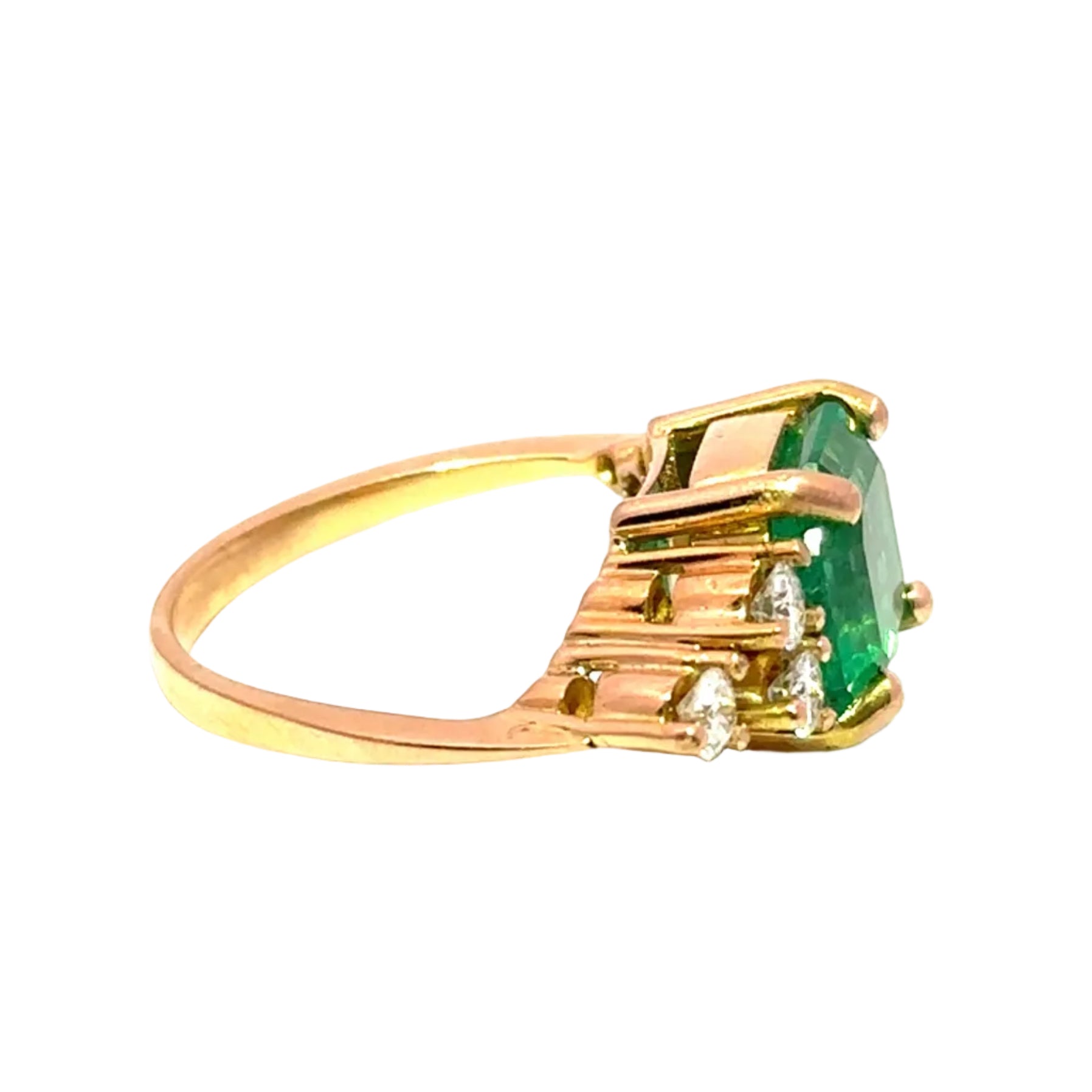Bague Trilogie en or jaune, émeraude et diamants