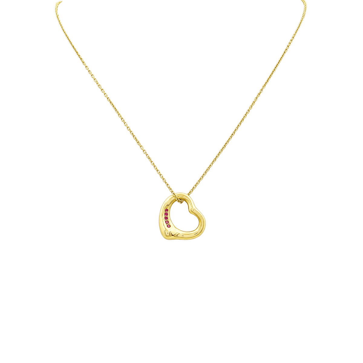 TIFFANY & CO X ELSA PERETTI "Open Heart" Pendant Necklace in yellow gold and rubies