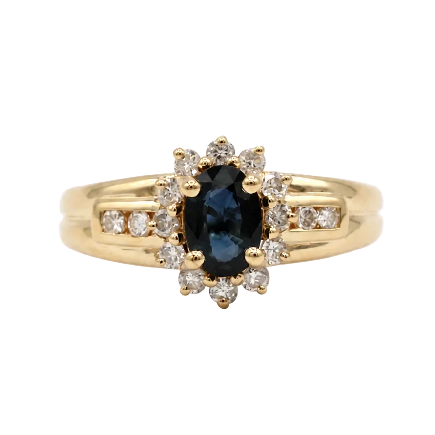 Bague Marguerite en or jaune, saphir et diamants