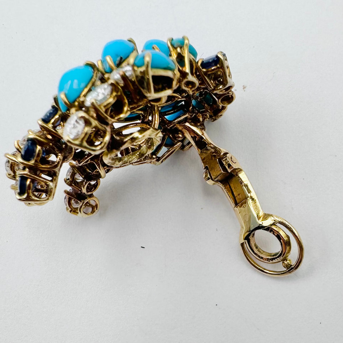 BOUCHERON Yellow Gold Clip-On Earrings with Turquoises, Sapphires, and Diamonds