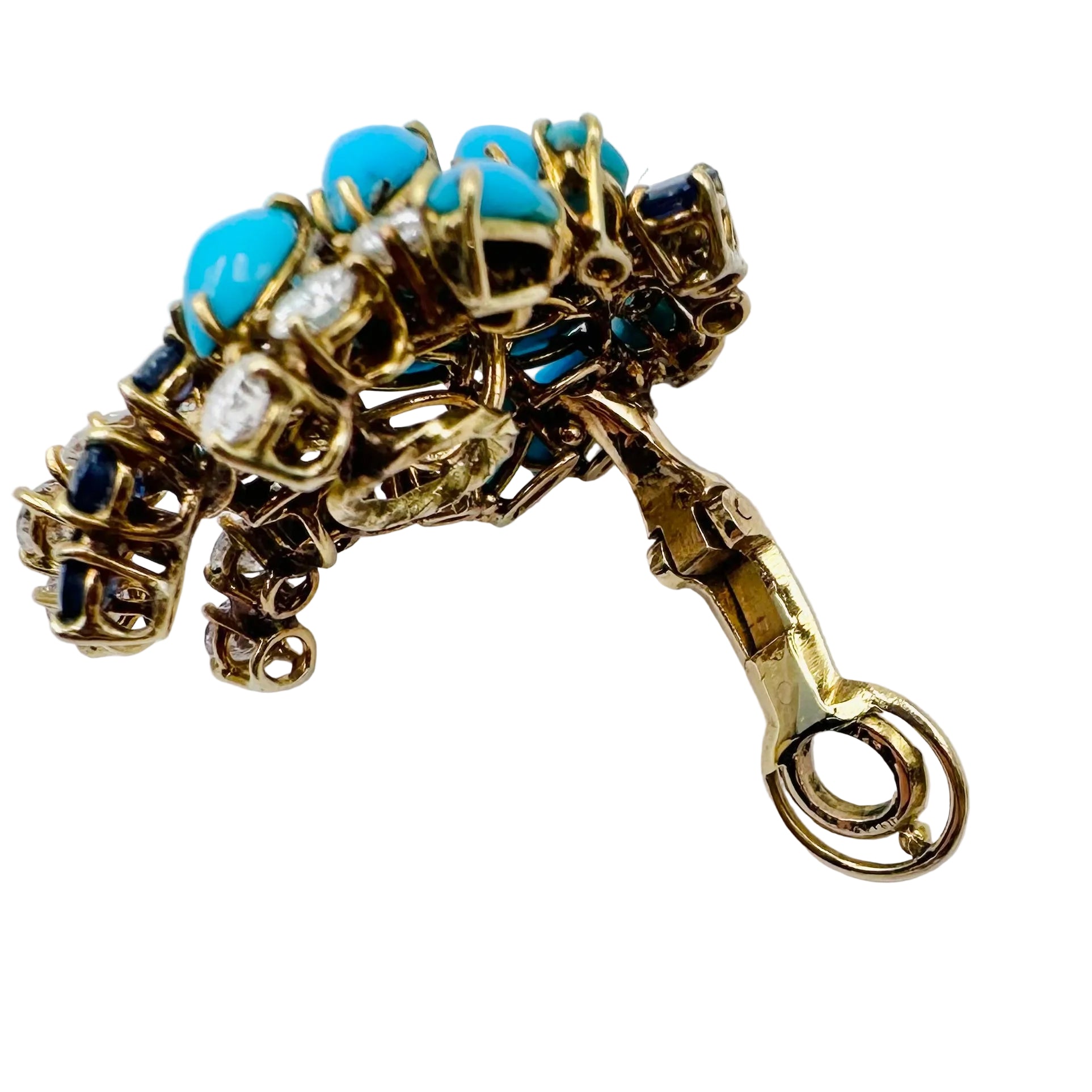 Earrings Clips BOUCHERON yellow gold, turquoise, sapphires and diamonds