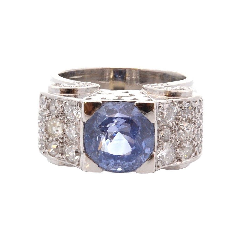 Bague vintage saphir de 5,45 cts et diamants