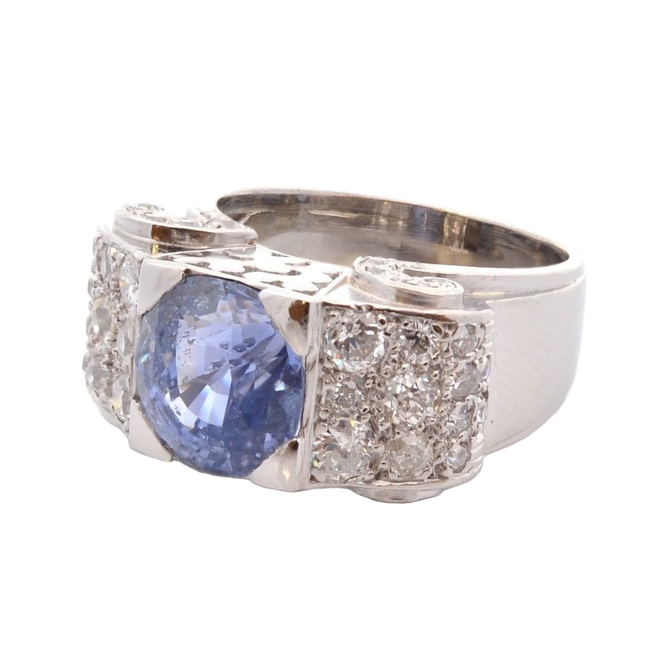 Bague vintage saphir de 5,45 cts et diamants
