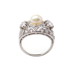 Cocktail Ring in Platinum, Pearl, and Diamonds