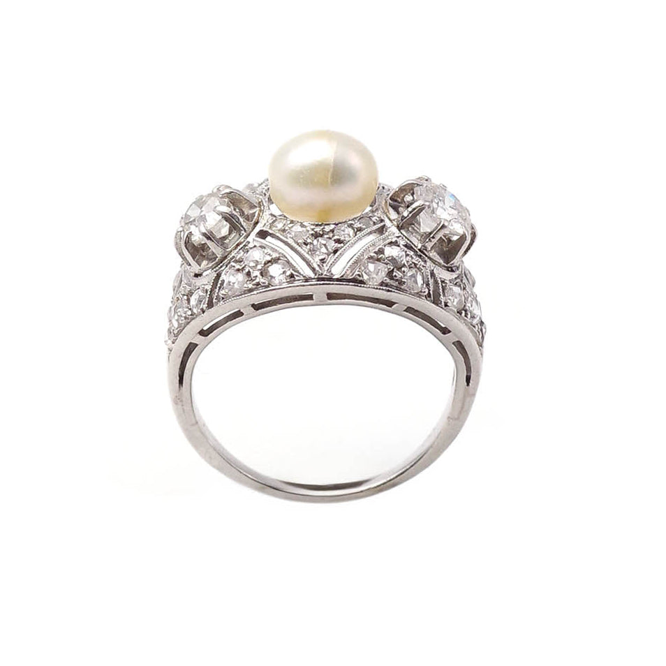 Cocktail Ring in Platinum, Pearl, and Diamonds