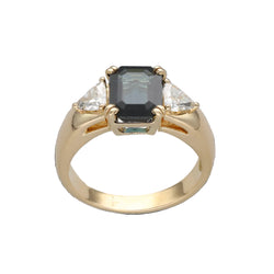 Trilogy Ring in Yellow gold, Sapphire, and Diamonds