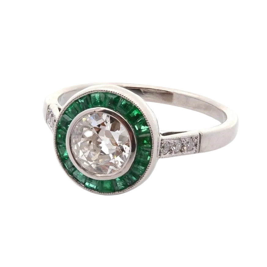 Bague art déco diamants et émeraudes