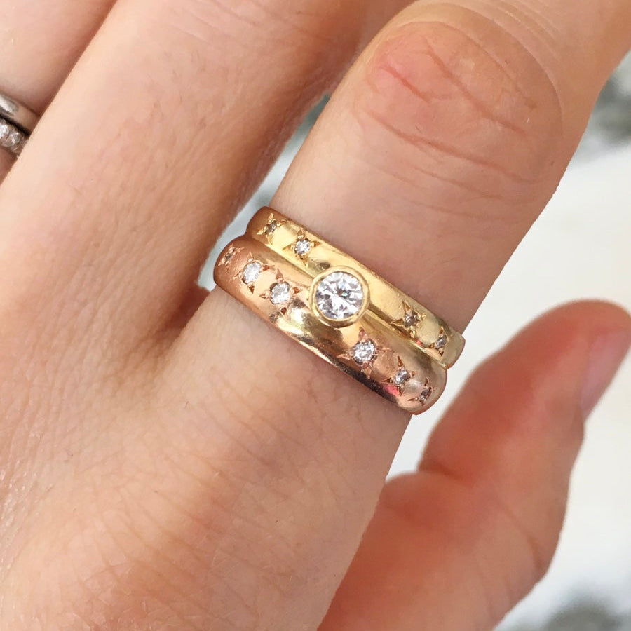 Wedding Band in Yellow gold, Rose gold, and Diamonds