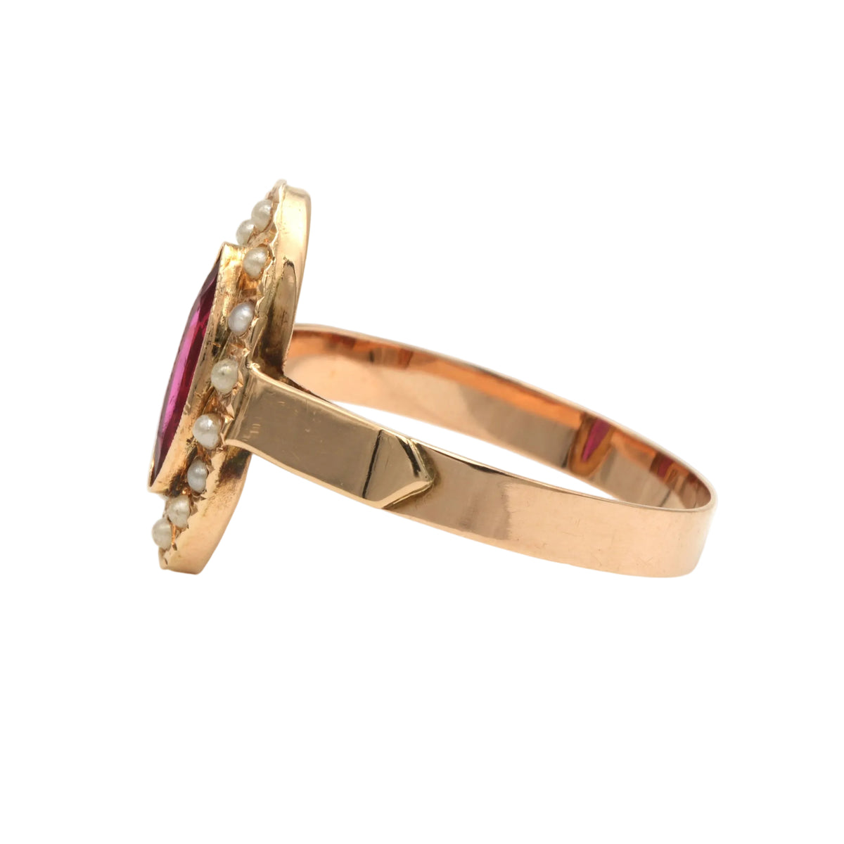 Marquise Ring in Yellow Gold, Pearls, and Rubies