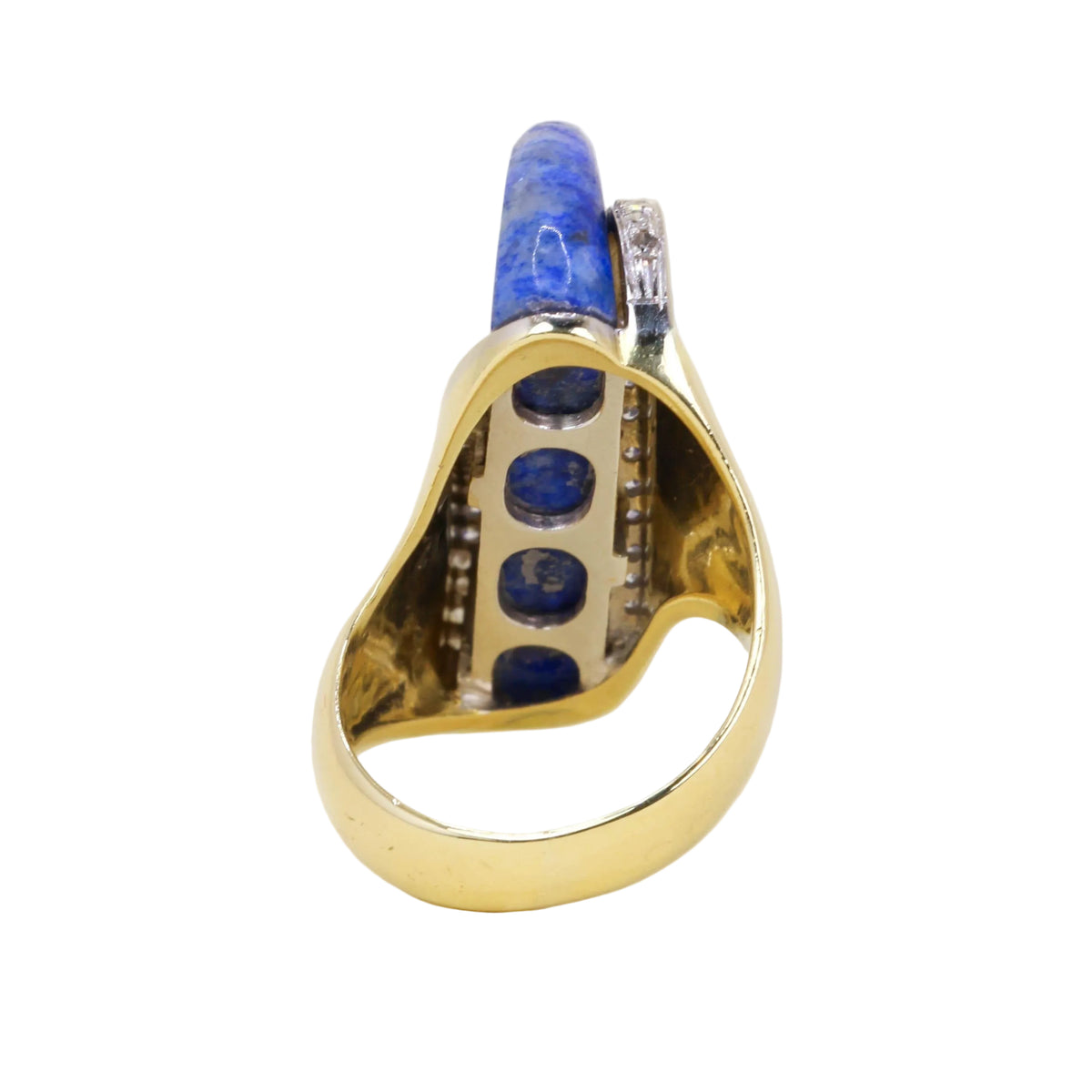 Cocktail Ring in Yellow Gold, Lapis lazuli, and Diamonds