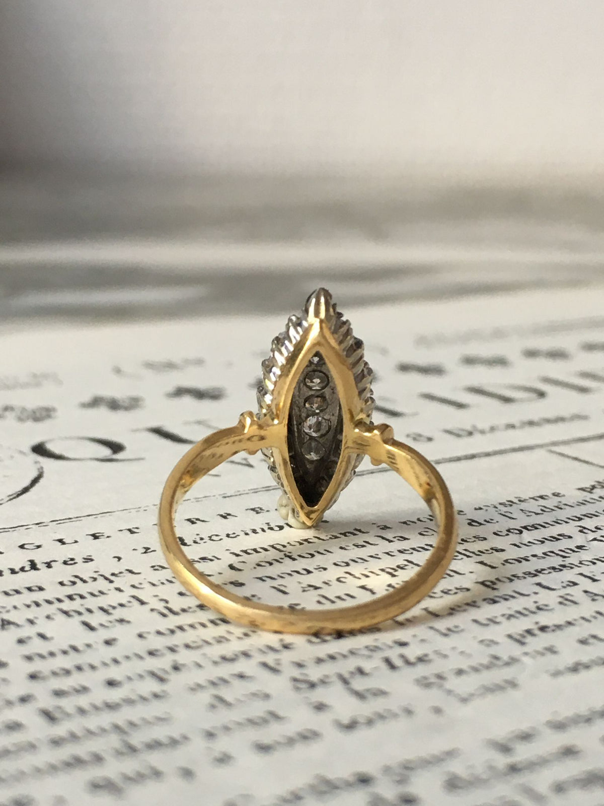 Marquise Ring in White Gold, Yellow Gold, and Diamonds