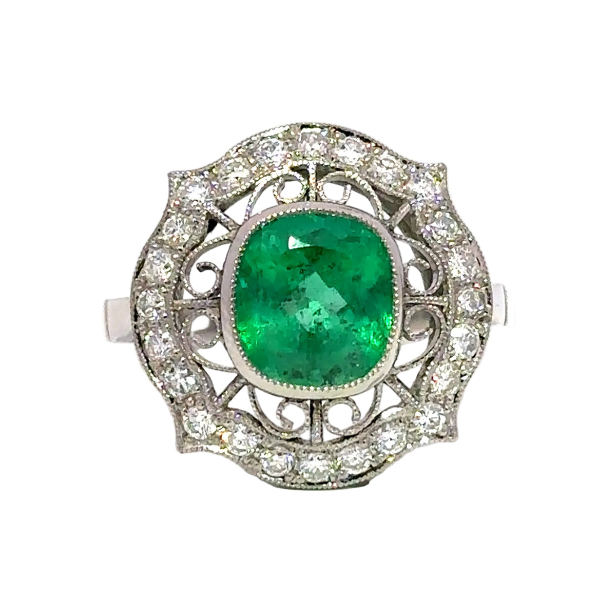 Cocktail Ring in Platinum, Emerald, and Diamonds