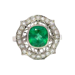 Cocktail Ring in Platinum, Emerald, and Diamonds