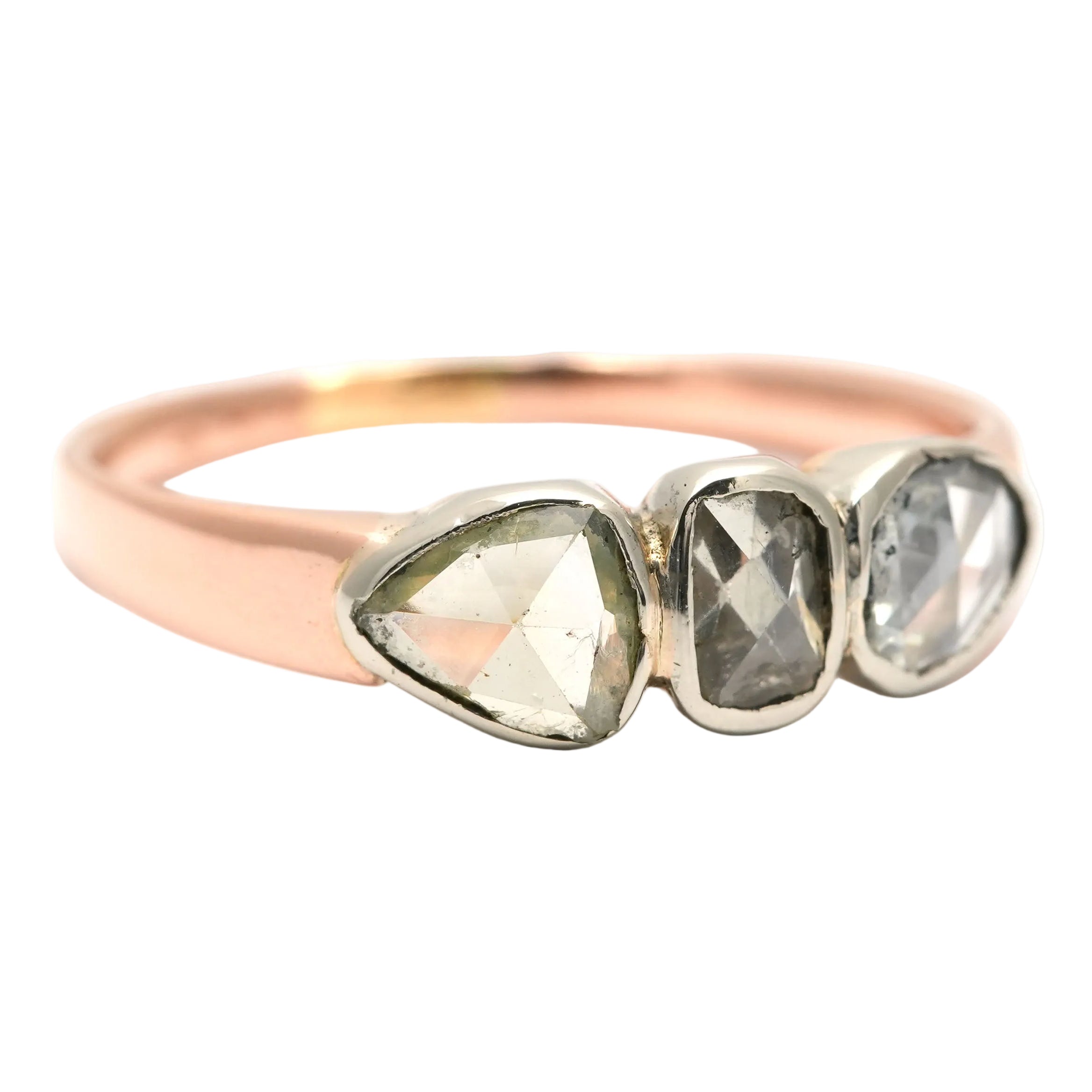 Trilogy Ring in Yellow Gold, Silver, and Diamonds