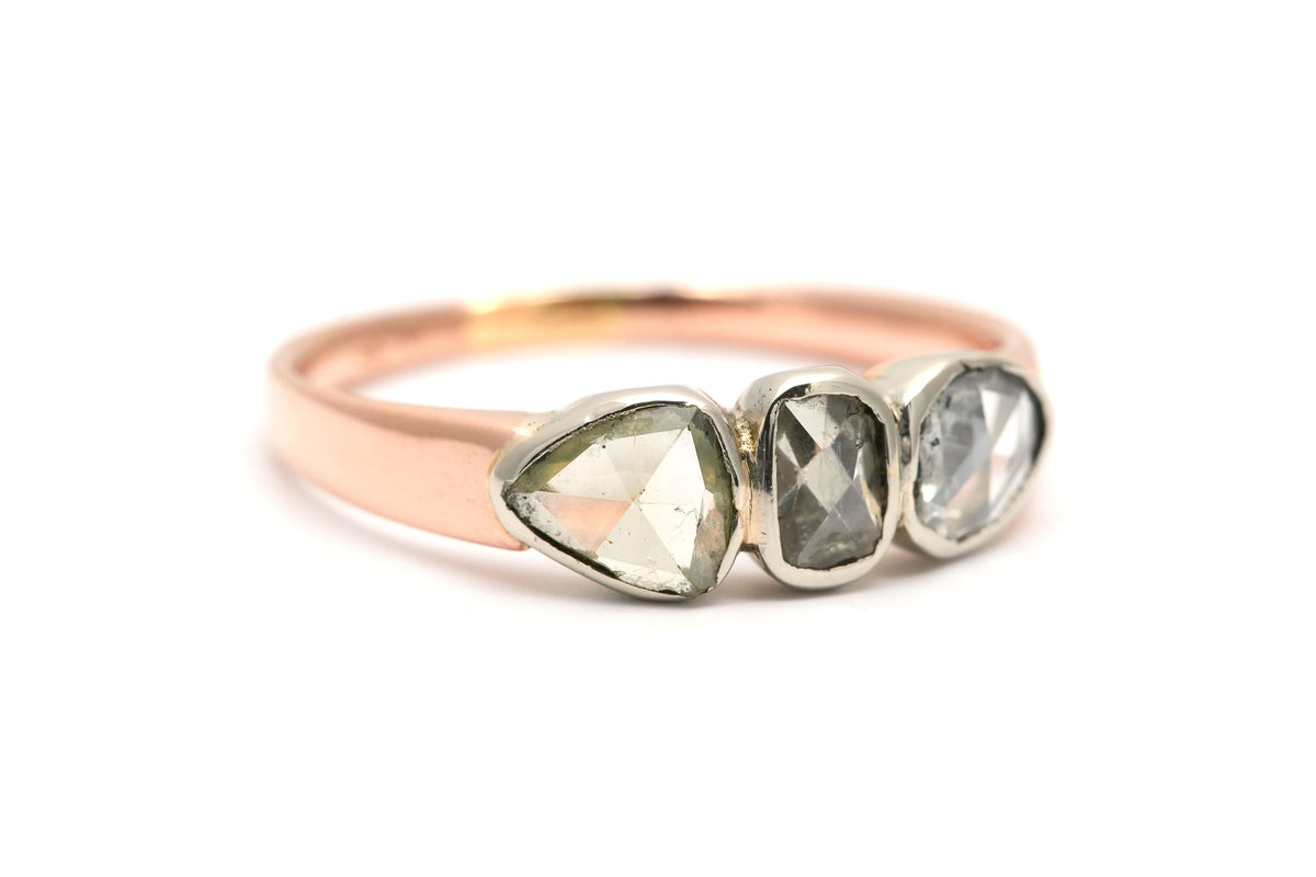 Trilogy Ring in Yellow Gold, Silver, and Diamonds
