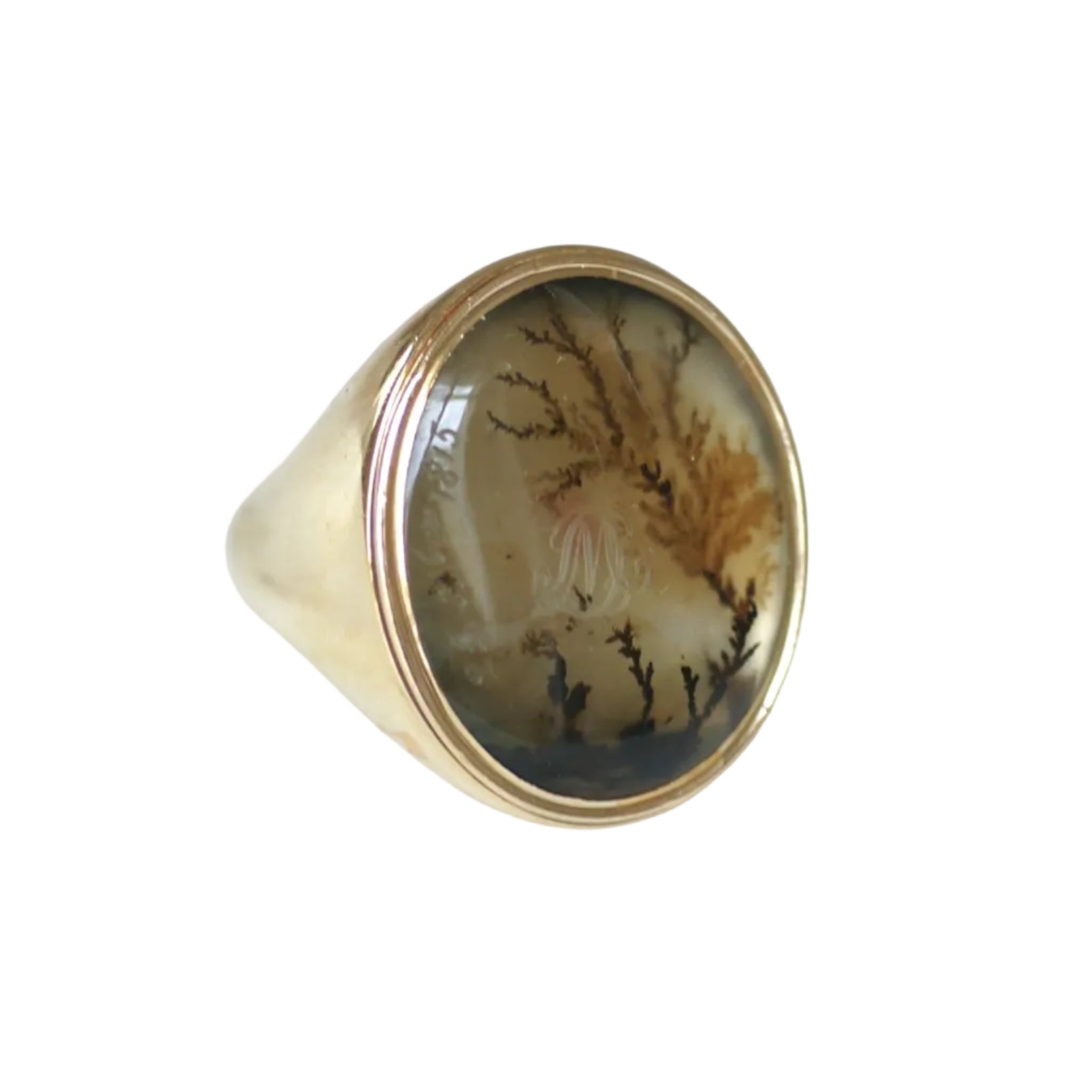 Antique Dendritic Agate Signet Ring in Yellow Gold, 19th century, 1815