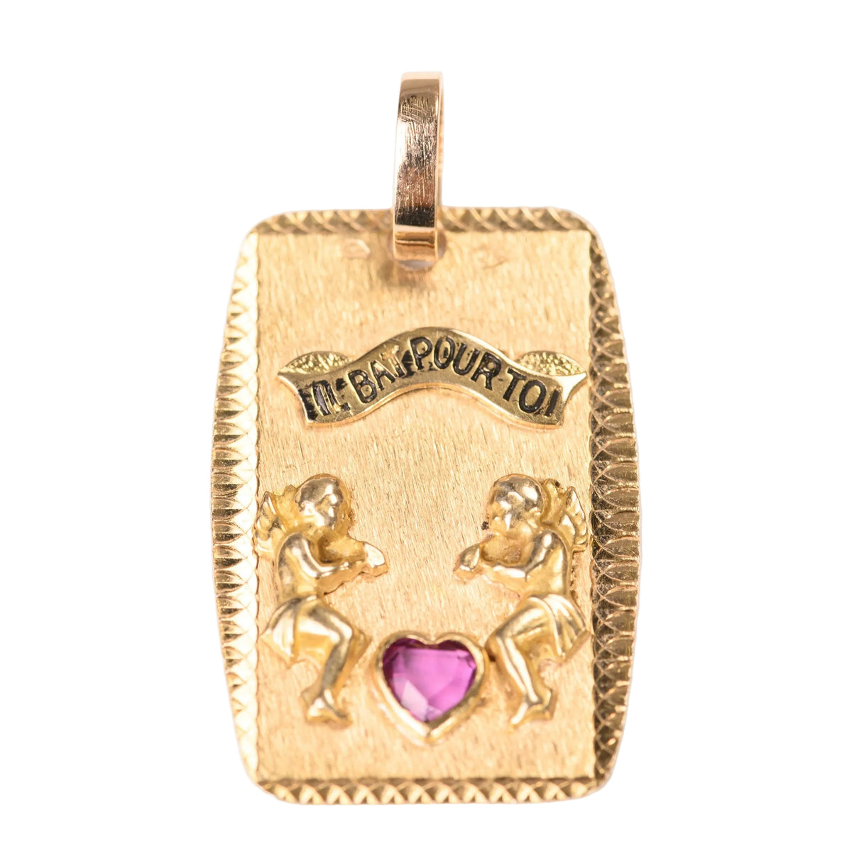 "It Beats for You" Medal in yellow gold, Enamel, and Rubies