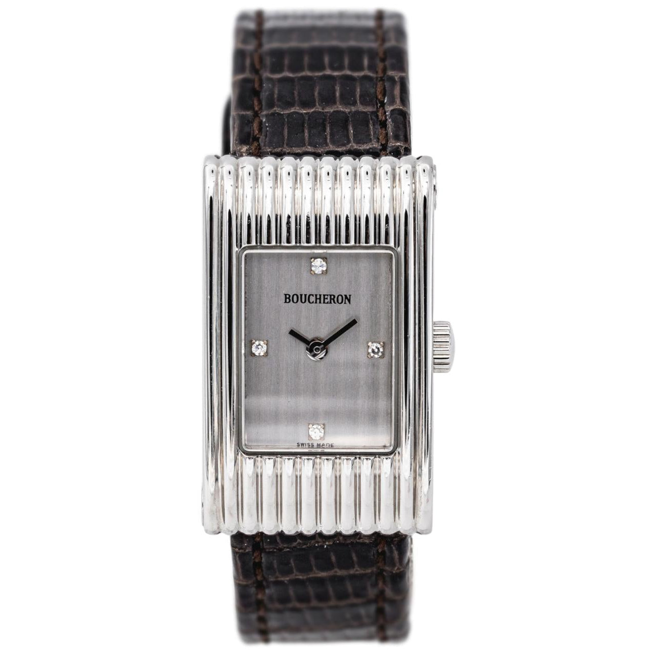 Montre BOUCHERON Reflet en acier, argent, cuir et diamants