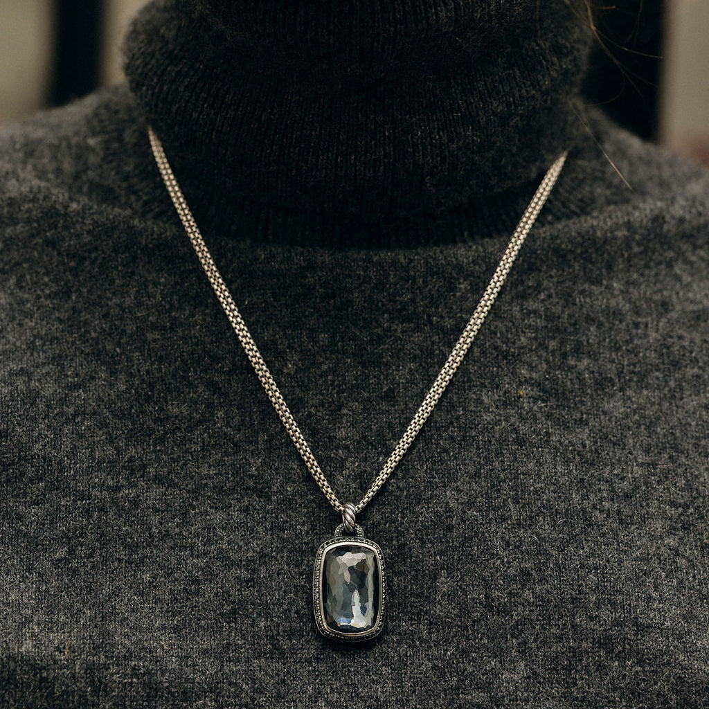 Necklace DAVID YURMAN "Albion Enhancer" pendant in silver, hematite and diamonds black