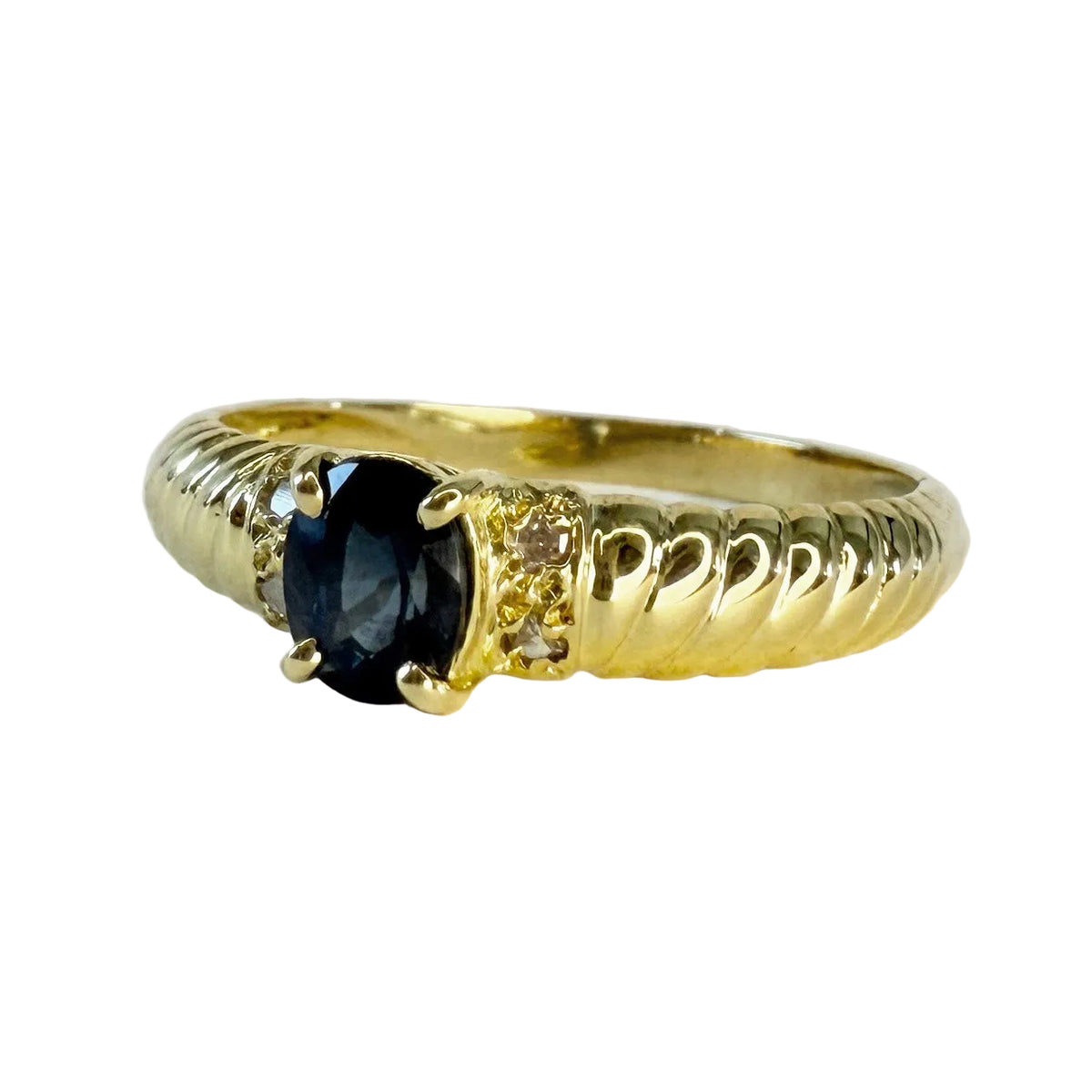 Yellow Gold Bangle Ring with Sapphire and Diamonds