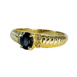 Yellow Gold Bangle Ring with Sapphire and Diamonds
