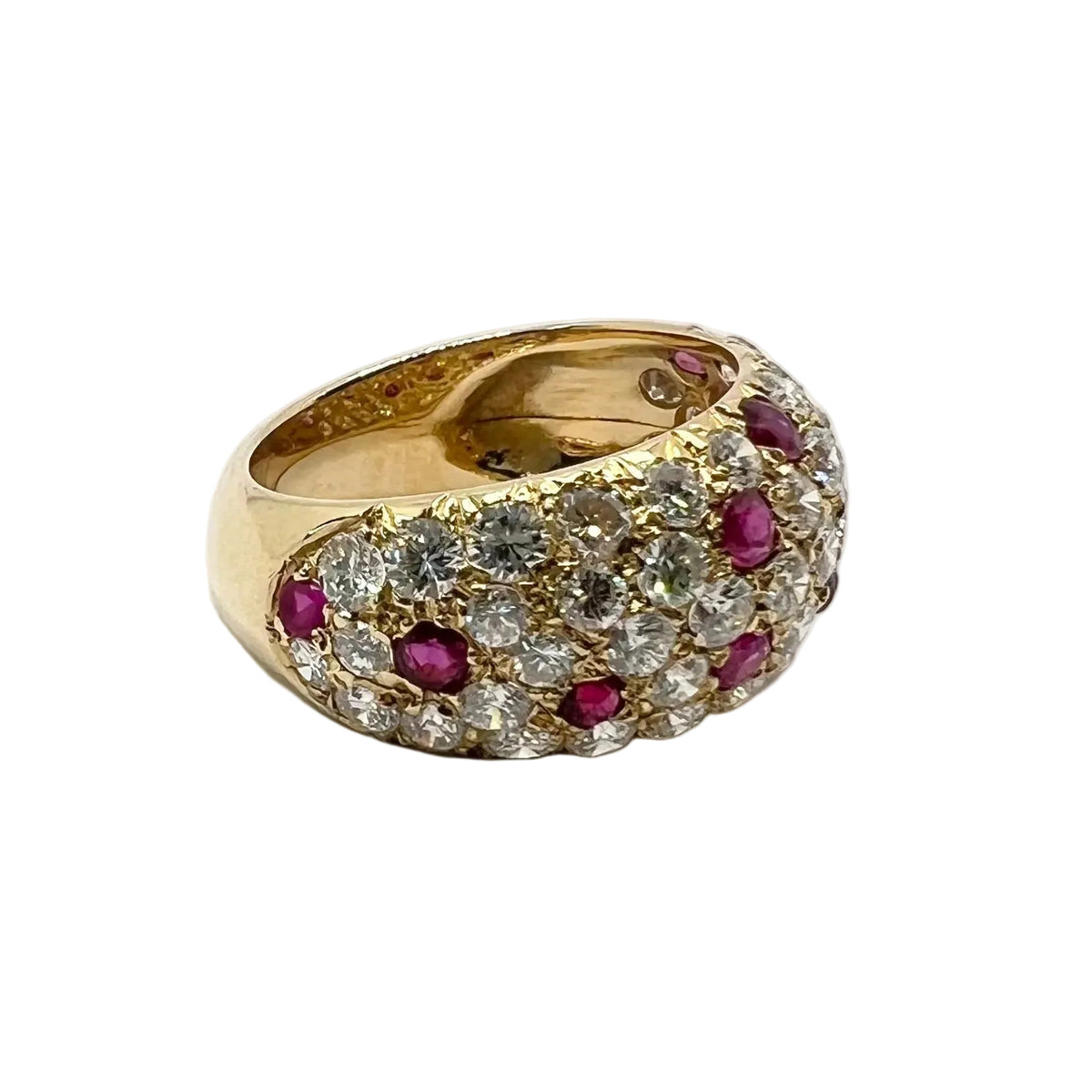 Yellow Gold, Ruby, and Diamond Bangle Ring