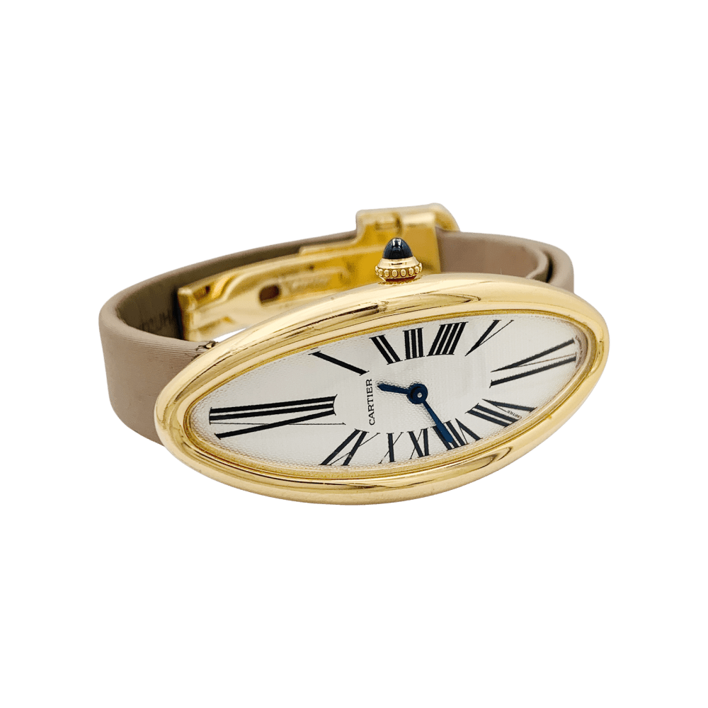 Watch Cartier, "Baignoire Allongée", rose gold, leather.